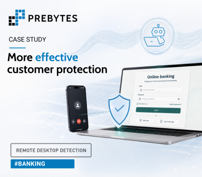 Cover graphic about protecting banking customers from remote access, featuring a laptop and a phone.