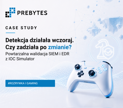 Grafika okładkowa: Po prawej biały kontroler do gier na jasnoniebieskim, futurystycznym tle. Po lewej napis: «Detekcja działała wczoraj. Czy zadziała po zmianie? Powtarzalna walidacja SIEM i EDR z IOC Simulator».