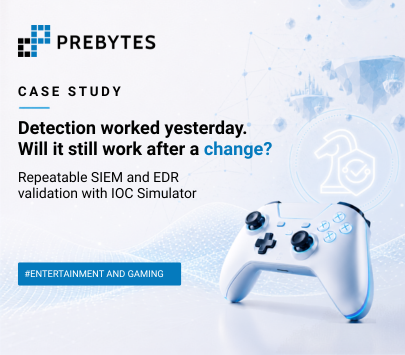 Cover image: On the right, a white game controller against a light blue, futuristic background. On the left, the text reads: “Detection worked yesterday. Will it still work after a change? Repeatable SIEM and EDR validation with IOC Simulator.”