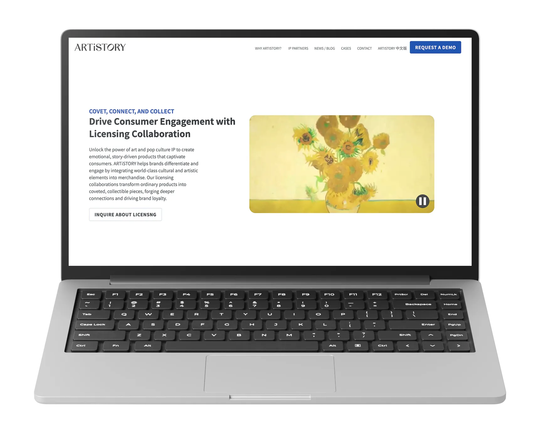 Artistory homepage screenshot in laptop