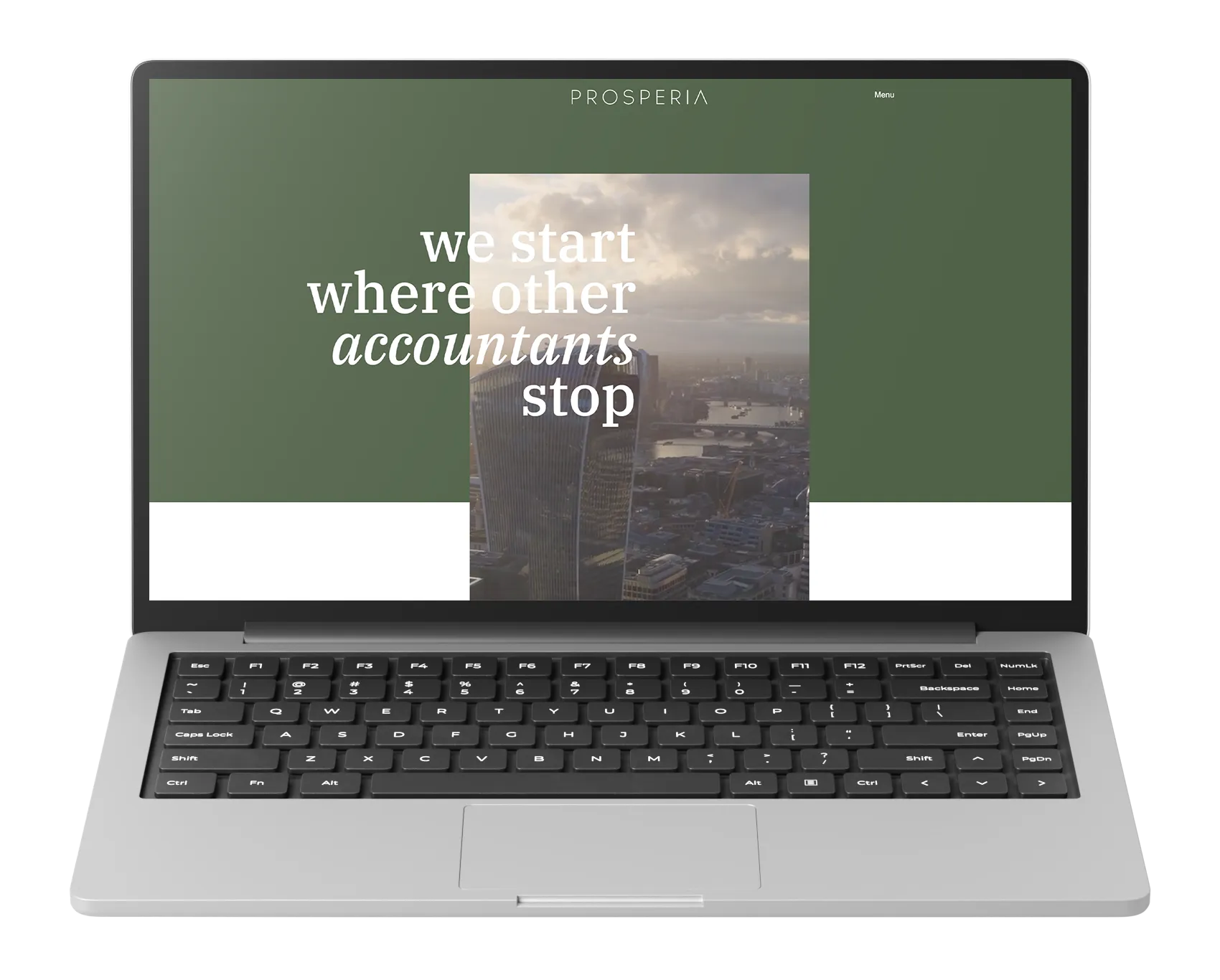 Prosperia homepage screenshot in laptop