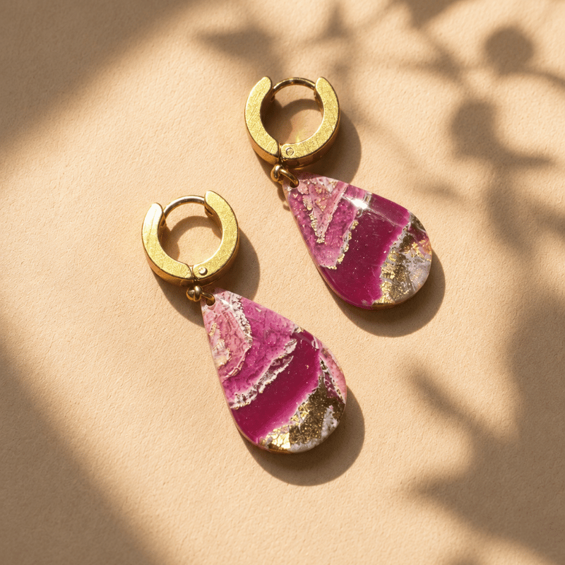 Mulberry Marble Tear Drop Earrings