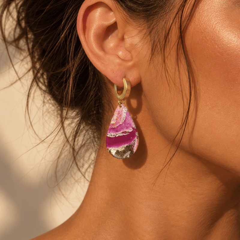 Mulberry Marble Tear Drop Earrings