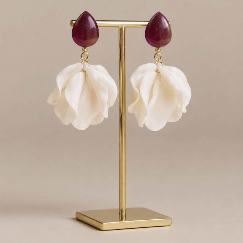 Pearl White Petals with Burgundy Studs