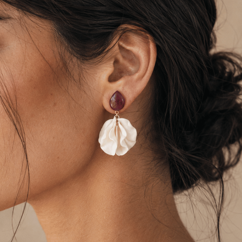 Pearl White Petals with Burgundy Studs