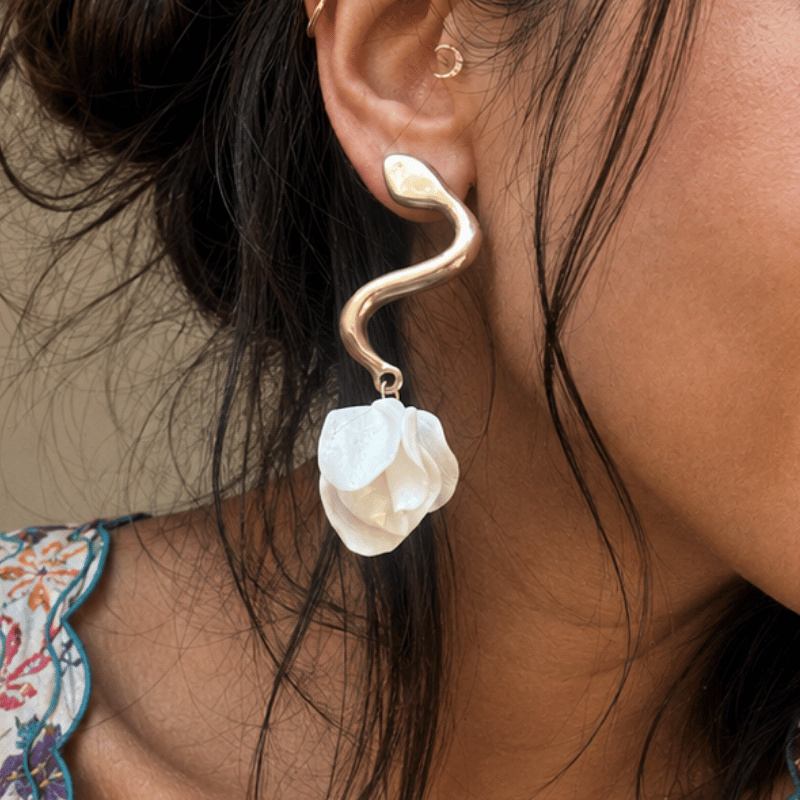 Wild Bloom Pearl Bronze Earrings