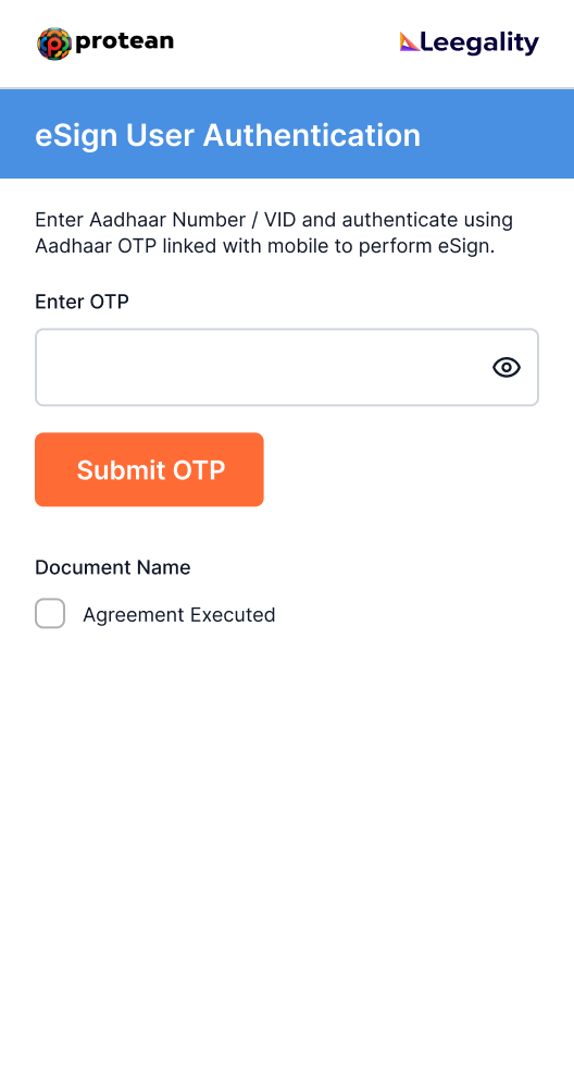 Protean aadhaar signing screen
