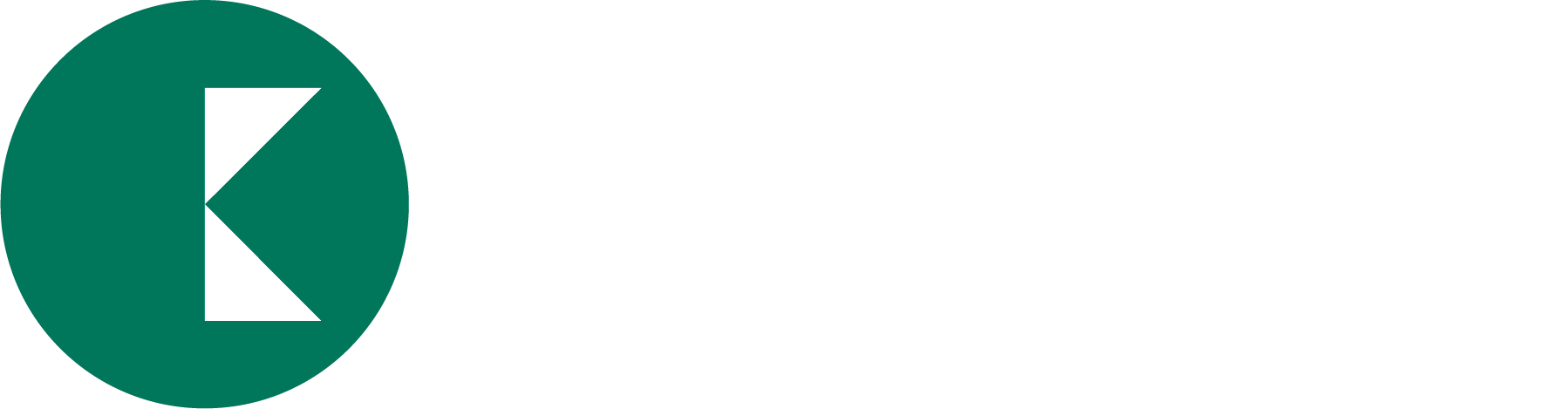 White geometric letter K inside a green circle logo.