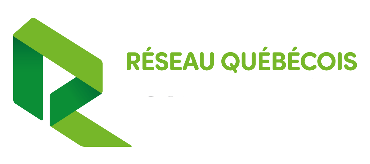 Logo with stylized green geometric shapes forming an abstract letter R, accompanied by the text 'RÉSEAU QUÉBÉCOIS' in green.