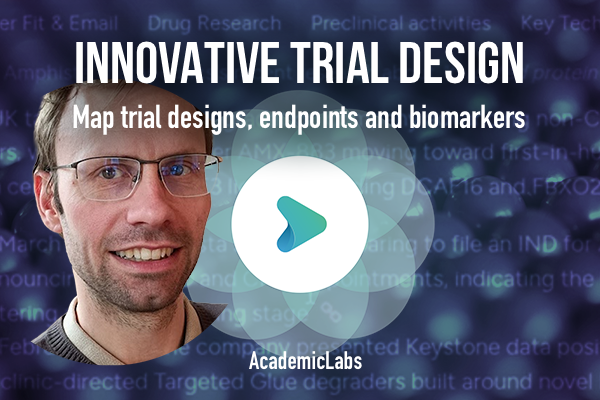 An AcademicLabs demo video showing how to map innovative trial designs, endpoints and biomarkers.