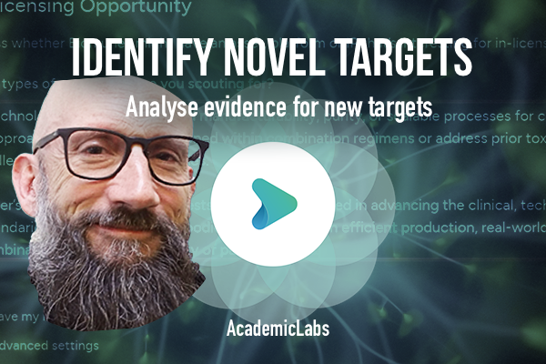 An AcademicLabs demo video showing how to analyse at scale emerging evidence for new targets for any indication