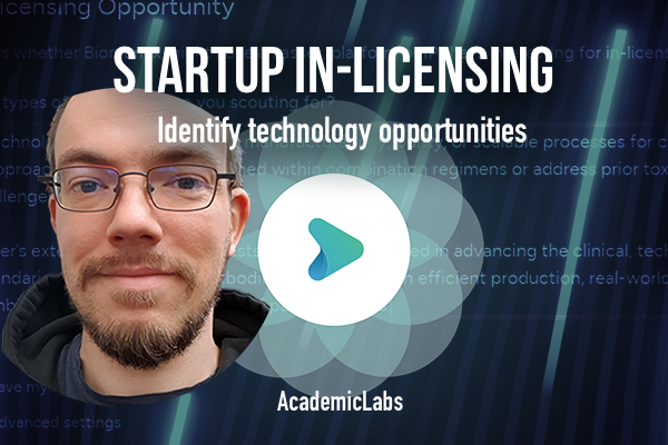 An AcademicLabs demo video showing how to identify asset and platform technology opportunities at scale