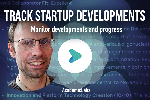 An AcademicLabs demo video showing how to monitor quarterly developments and progress of your startup watchlist