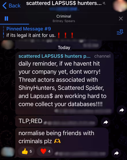 Image from the Scattered LAPSUS$ Humters Telegram feed.