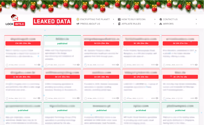 LockBit 5.0 Redacted data leak site