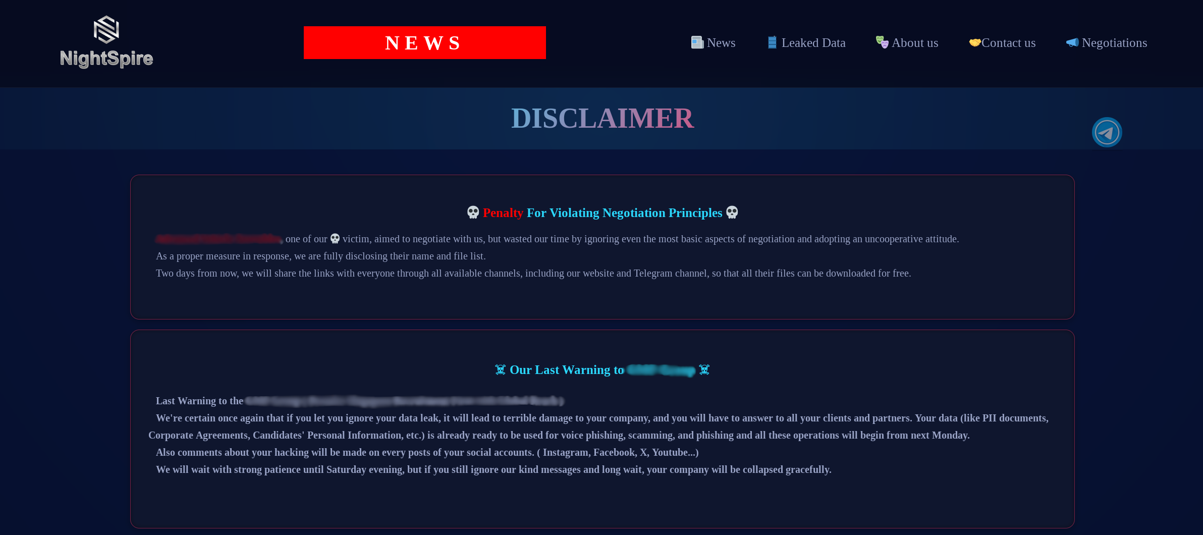 NightSpire data leak site.