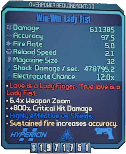 Lady Fist • BL2 – Rare Pistol | Lootlemon