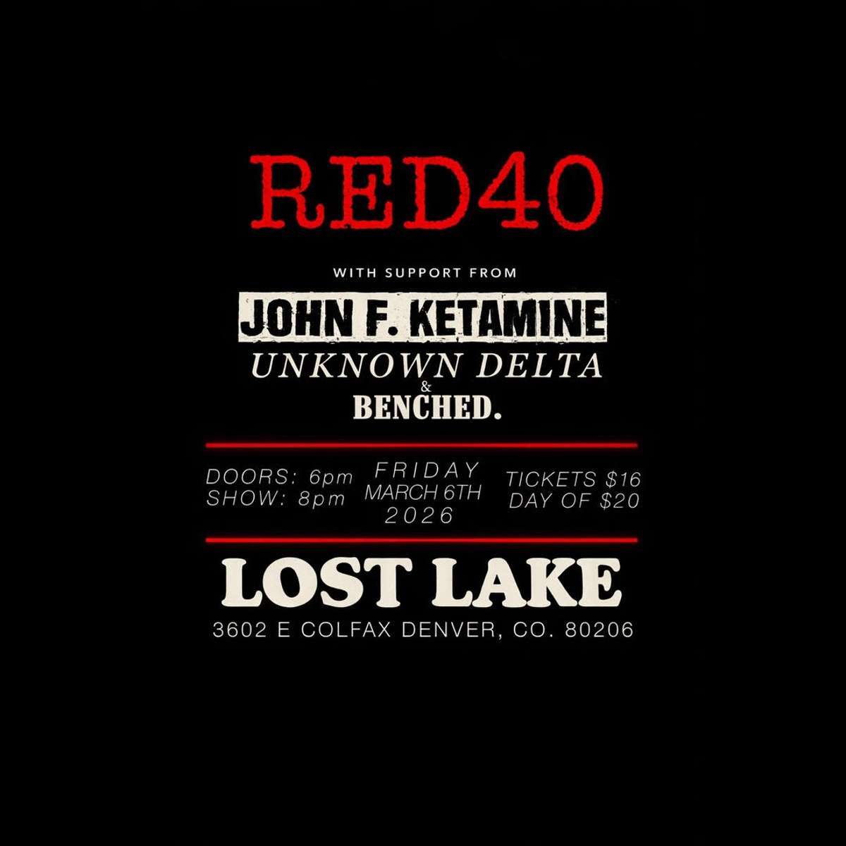 Red40 w/ John F. Ketamine, Unknown Delta + benched.