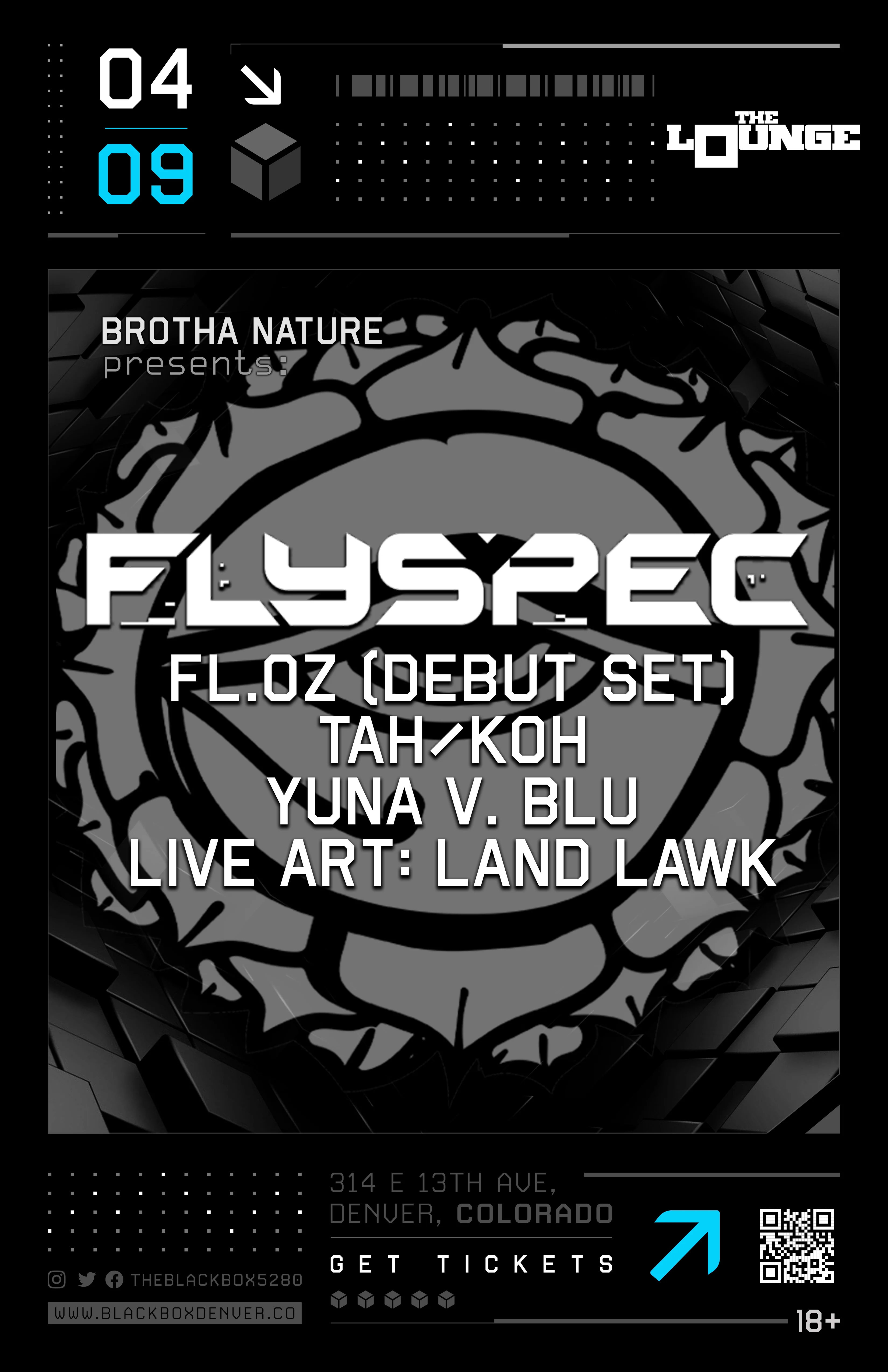 Brotha Nature & Friends: Flyspec, FL.OZ (Debut Set), Tah/Koh, Yuna v. Blu. Live Art by Land Lawk