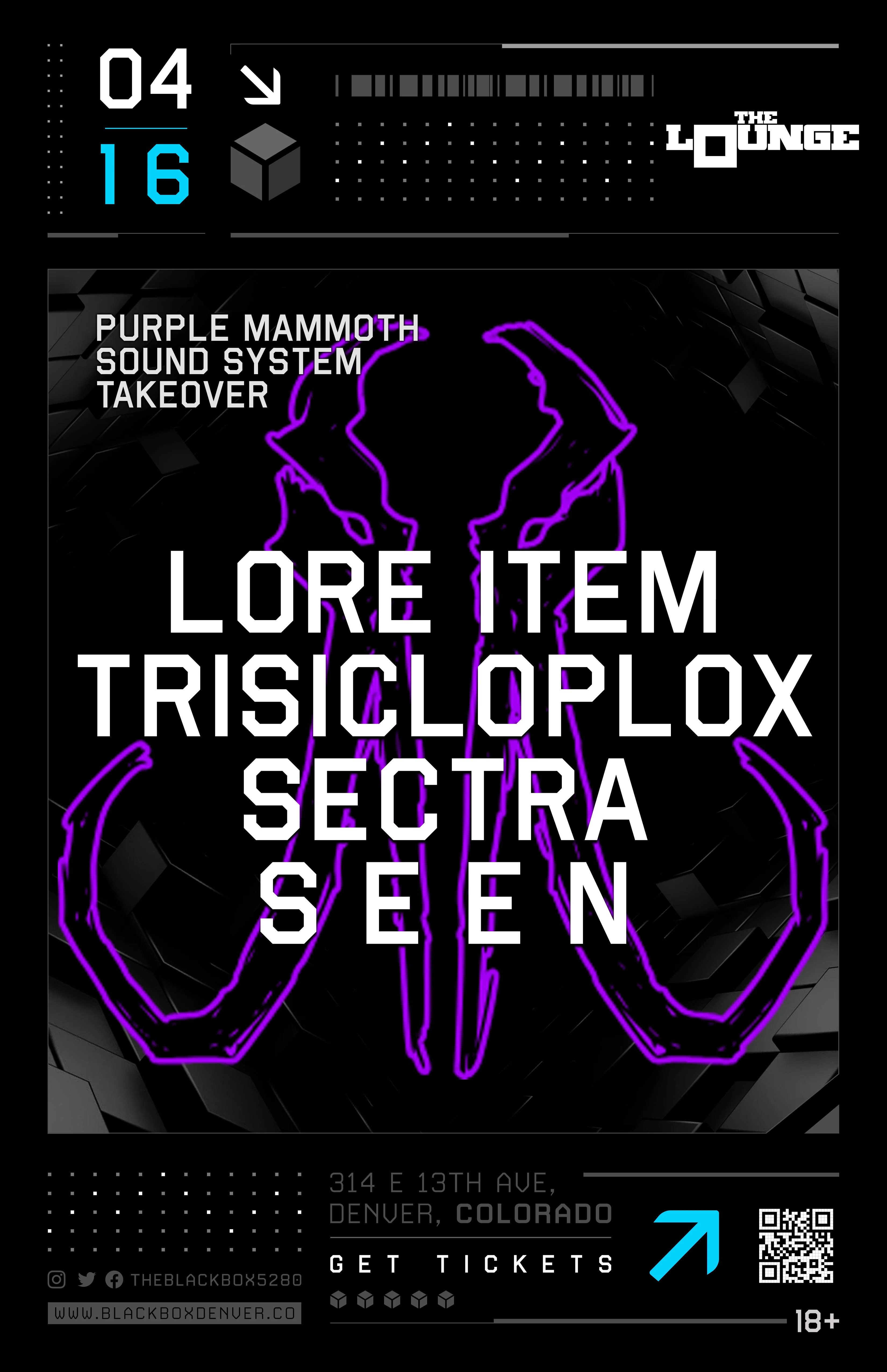 Purple Mammoth Sound System Takeover: Lore Item, Trisicloplox, Sectra, S E E N
