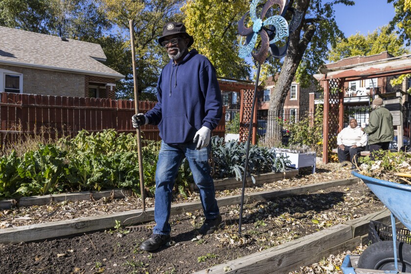 Sammie Taylor in his community garden in West Garfield Park.