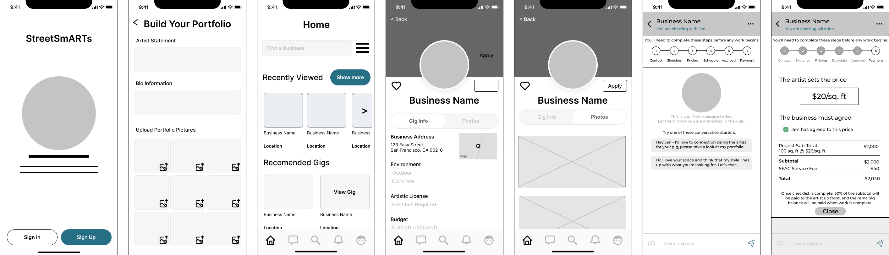 Mobile wireframes