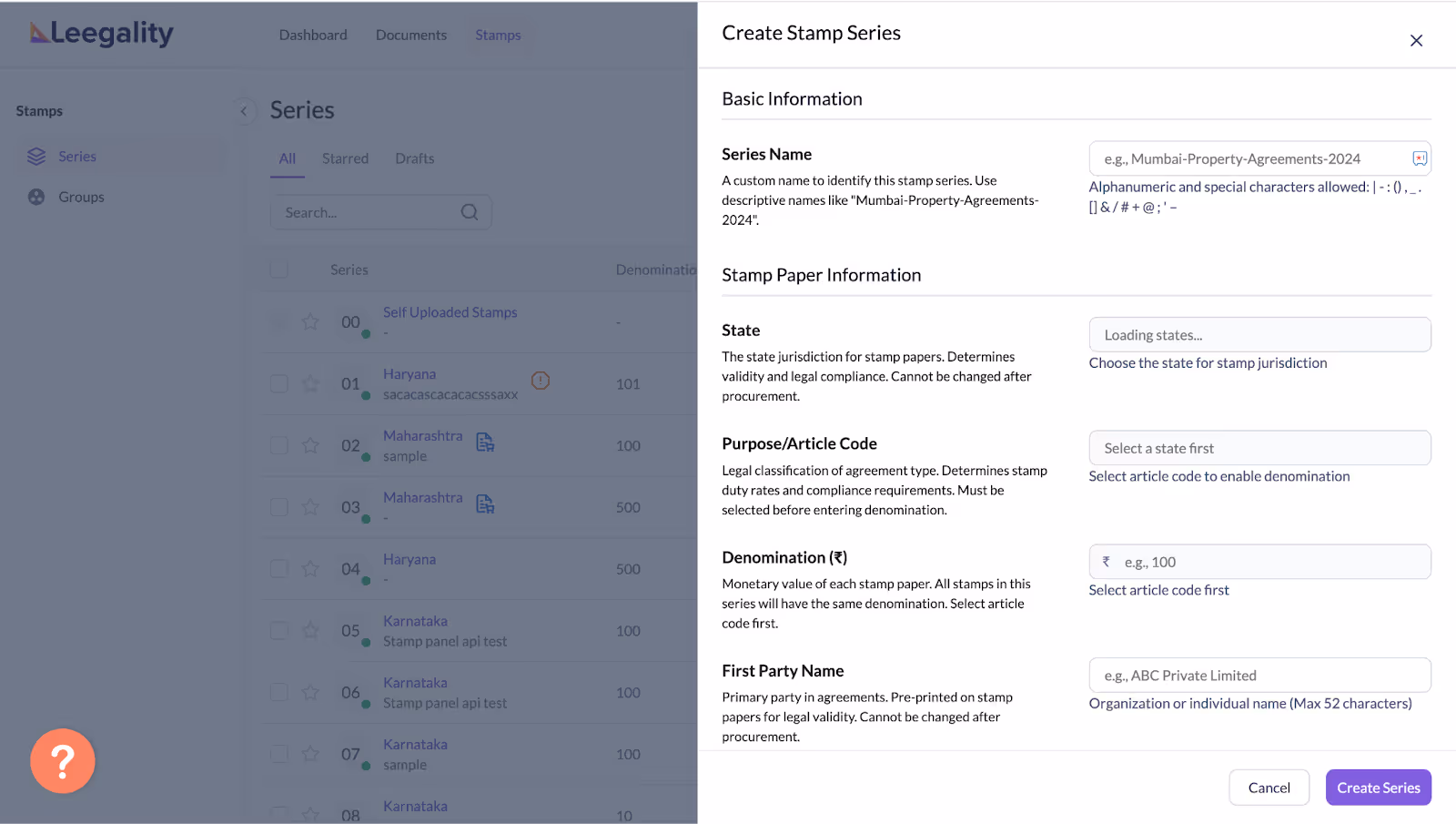 BharatStamp dashboard