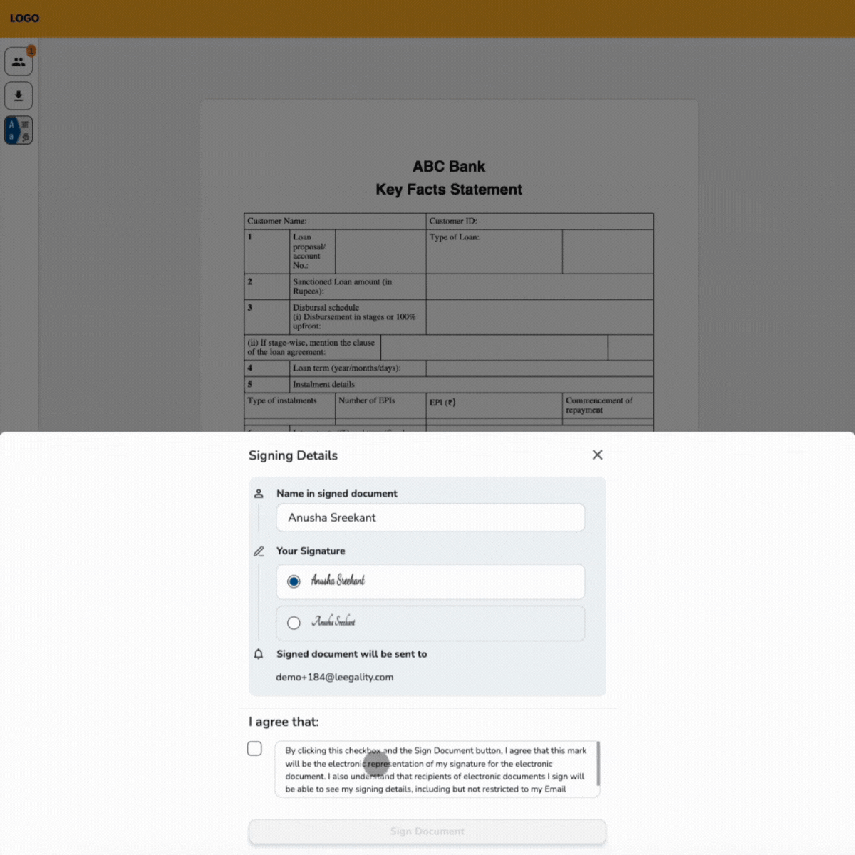Customer acknowledgement