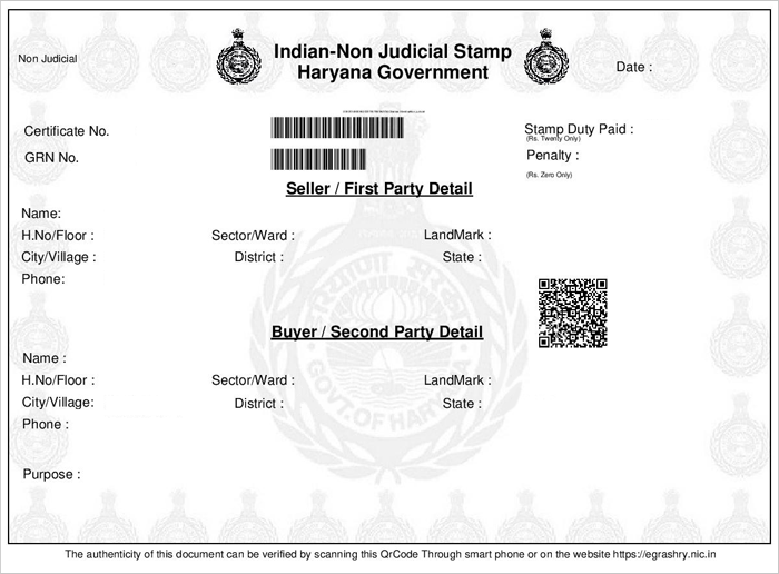 Is Digital Stamping legal in India? - A typical e-stamp certificate from Haryana