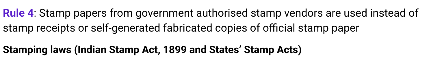 Rule 4: Stamp papers from government-authorised vendors are used instead of stamp receipts or self-generated fabricated copies