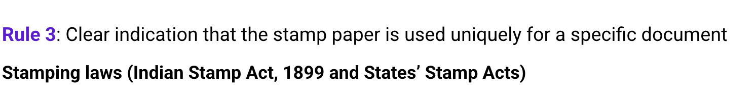 Rule 3: Clear indication that the stamp paper is used uniquely for a specific document