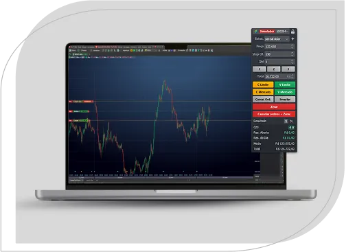 Imagem de um mockup com o Profit e simulador