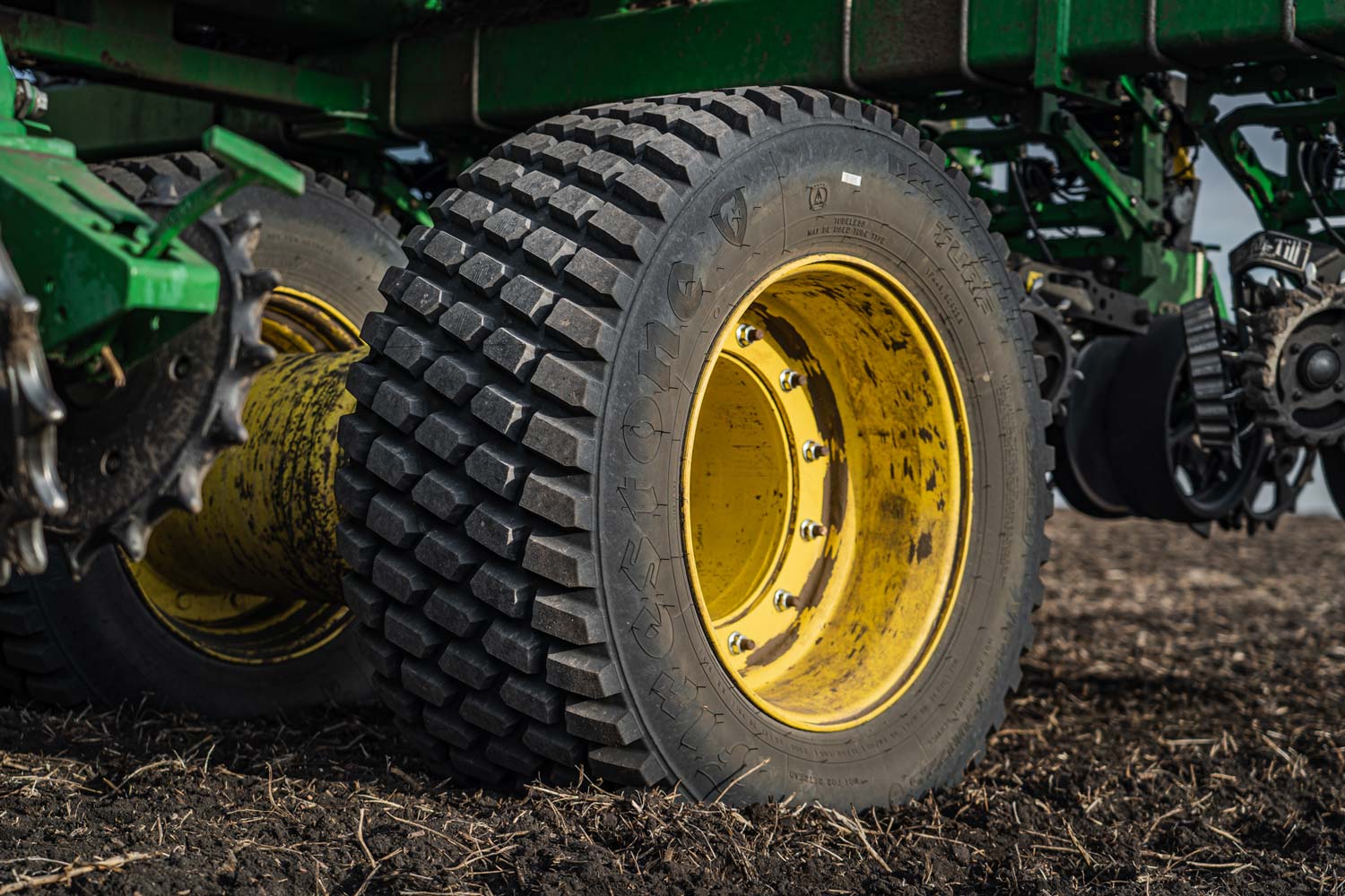 Firestone's new VF Destination Turf planter tire helps reduce pinch row compaction by running at a significantly lower PSI than truck tires.