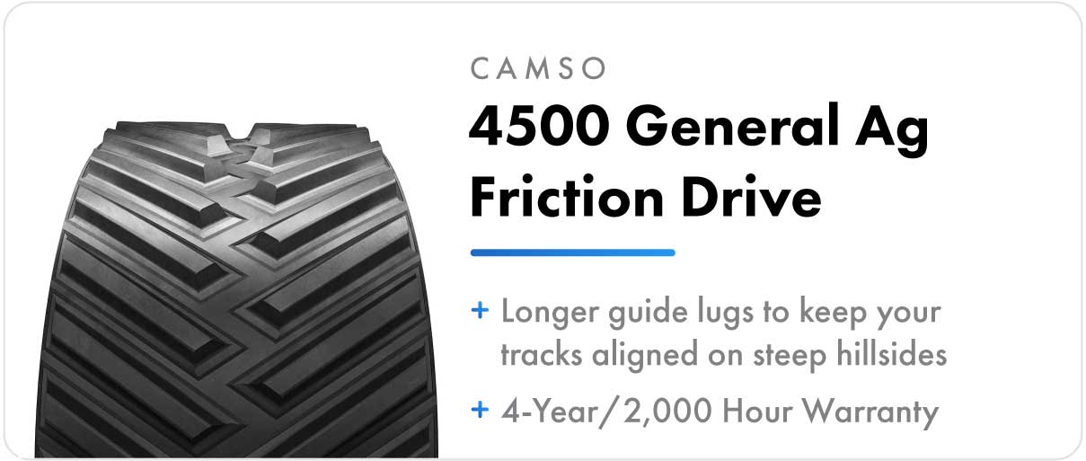 Camso 4500 General Ag Friction Drive track for John Deere 9RT and 9030T series tractors.