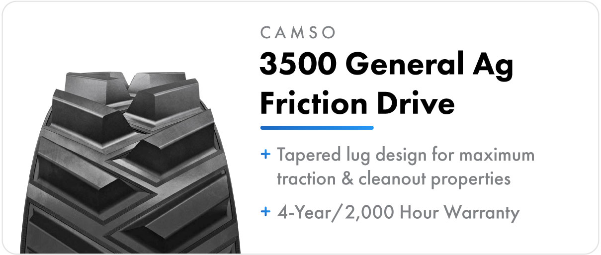 Camso 3500 General Ag Friction Drive track for John Deere 9RT and 9000T series tractors.