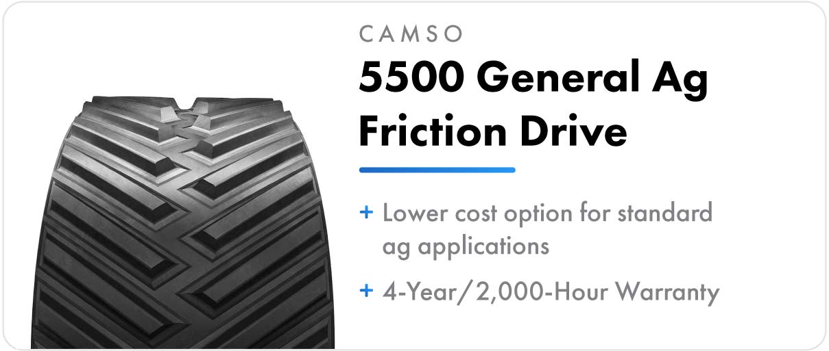 Camso 5500 General Ag Friction Drive track for John Deere 9000T series tractors.