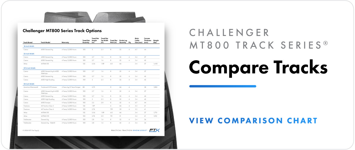 Compare track options for Challenger MT800 series tractors.