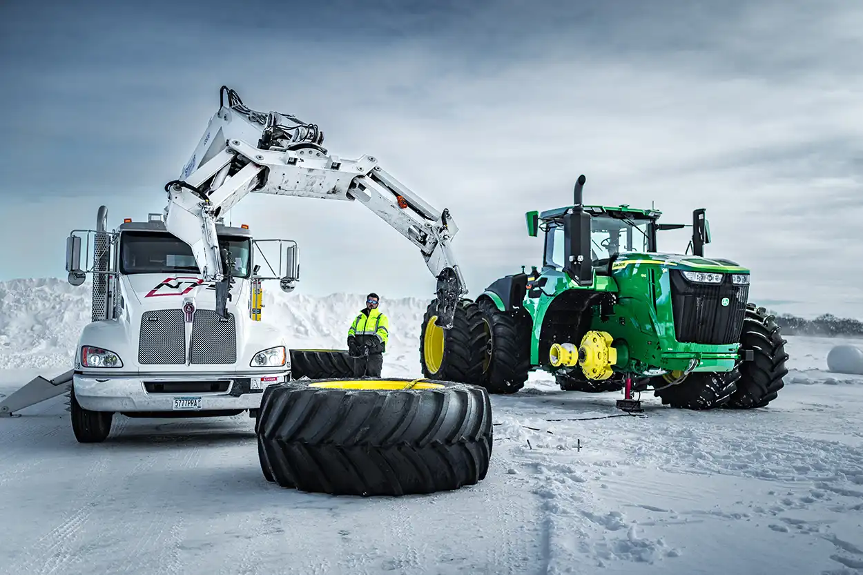 A John Deere 8R series tractor with a PTG central tire inflation system (CTIS).