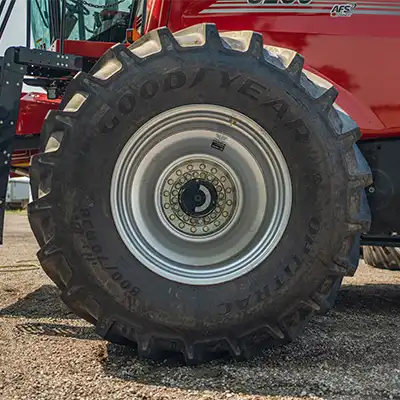 Case IH combine with NTS Tire Supply's straddle dual