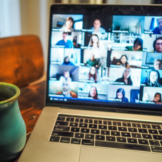 Laptop showing a virtual conference
