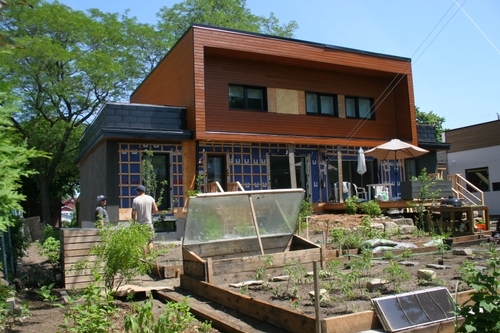 a view of the corner of a passive house building