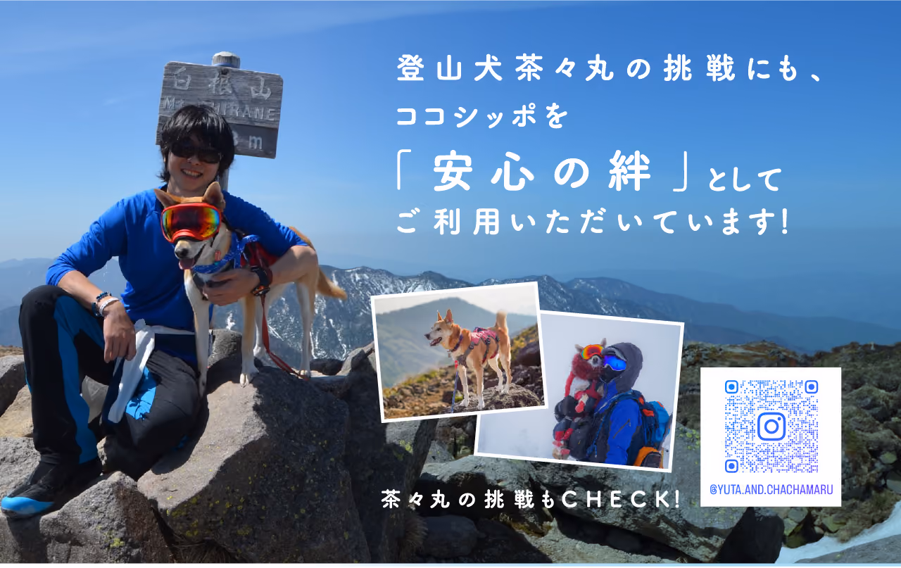 登山犬 茶々丸の挑戦にも、ココシッポを「安心の絆」としてご利用いただいてます!