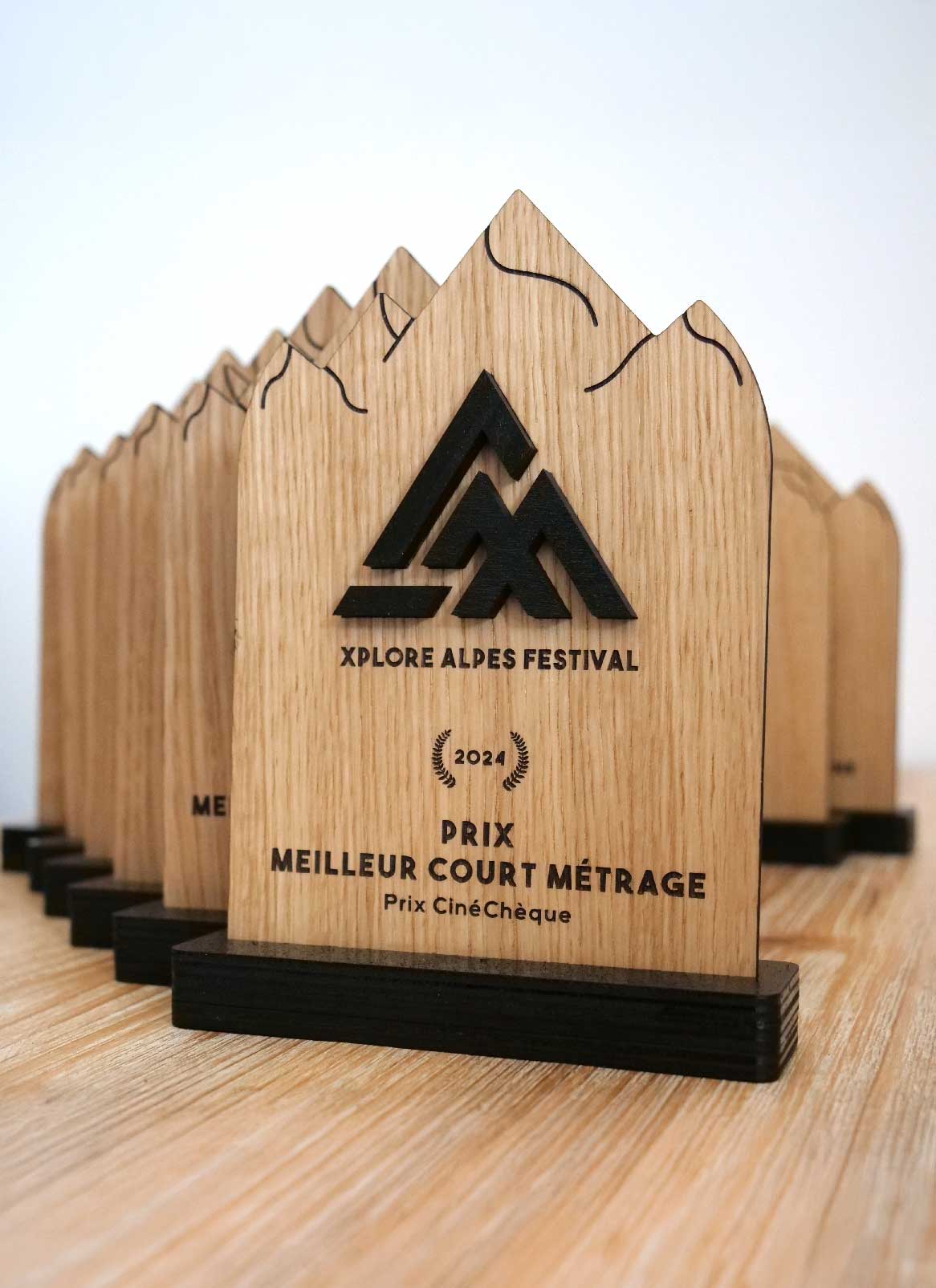 Trophée récompense compétition en bois frabriqués en Savoie. Xplore Alpes Festival