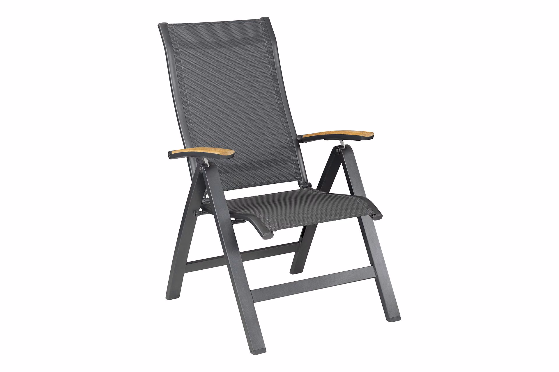 KETTLER Home&Garden – ALTURA CURVE Multipositionssessel mit Teak-Armlehne, anthrazit/anthrazit/natur