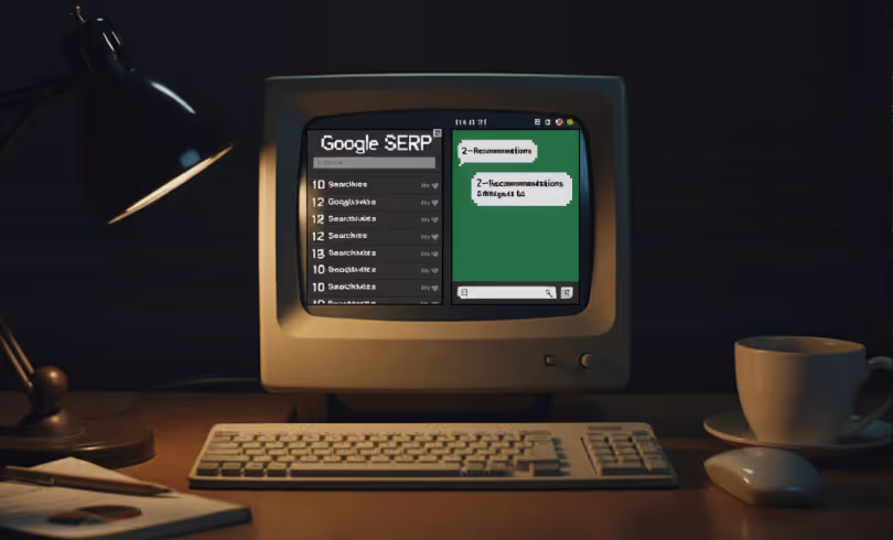 Vergleich Google Suchergebnisse mit 10 Links vs. KI-Antwort mit 2-3 Empfehlungen auf Retro-Computer
