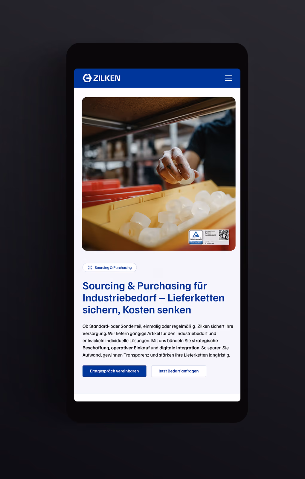 Sourcing-Screen: Mobile Design, Leistungsseite, Sourcing & Purchasing, Leadgenerierung