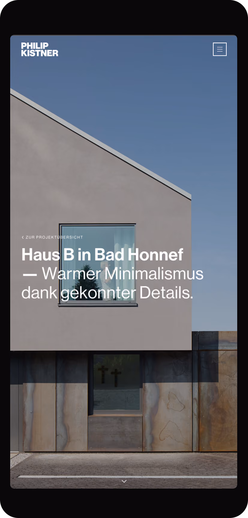 Mobile Projektseite von Philip Kistner mit dem Haus B in Bad Honnef