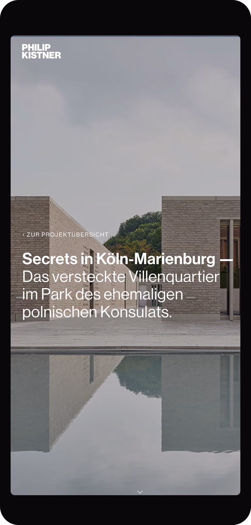 Mobile Architektur-Projektseite von Philip Kistner zum Villenquartier in Köln-Marienburg