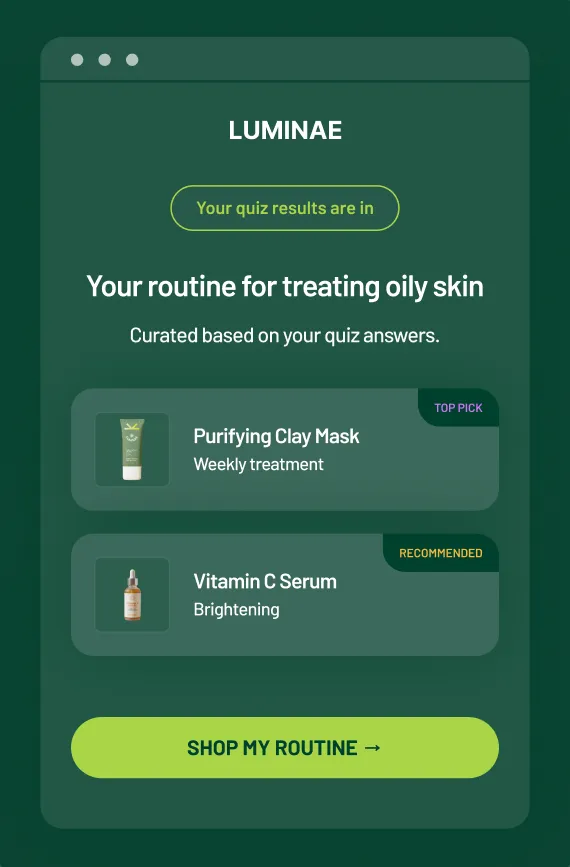 Example of a digioh quiz results page personalized for shopper