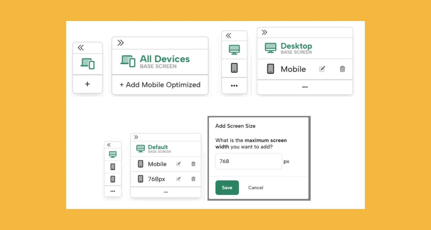 screenshots of our new screen sizes